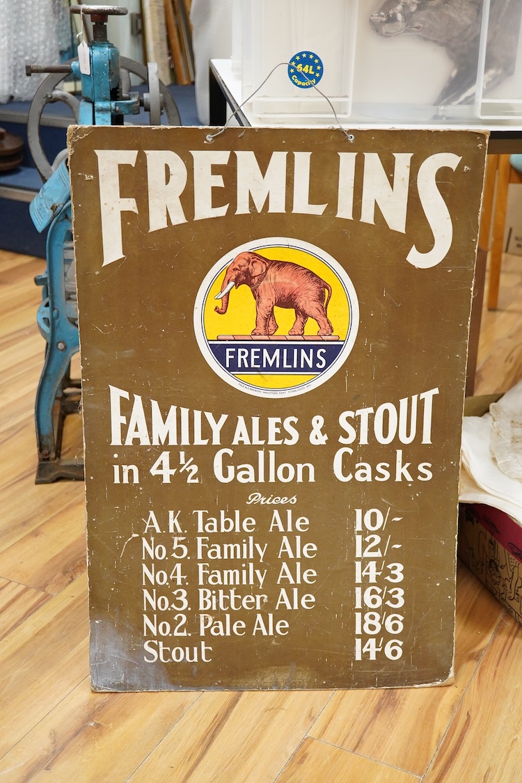 Breweriana, A Fremlins Advertising board c.1950, 75cm high